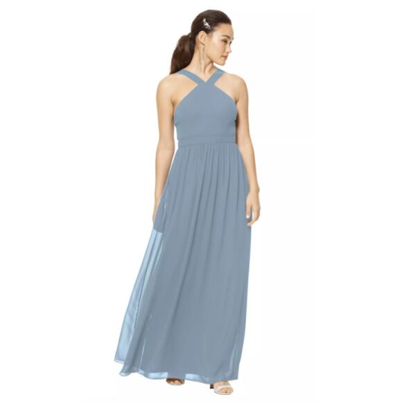 Bill Levkoff slate chiffon sleeveless a-line dress halter 7110 size 2 - Picture 1 of 9